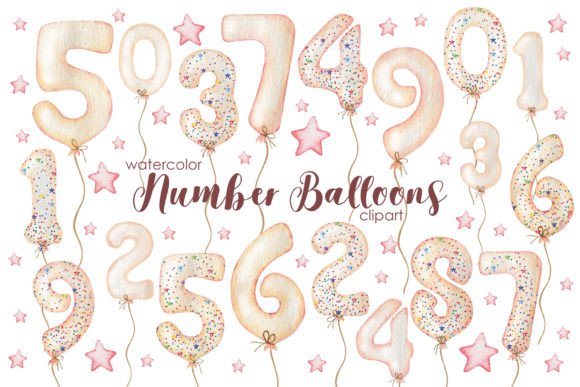 Download Watercolor Number Pink Balloons. - Premium Bundle