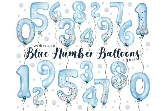 Download Blue Number Balloons Watercolor Clipart - Premium Resources