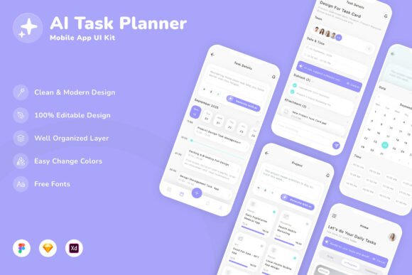 Download AI Task Planner Mobile App UI Kit - Premium Resources